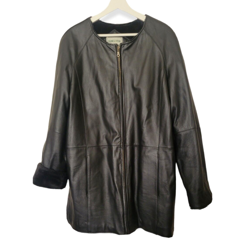Fitz Wright Womens Black Faux Fur Leather Jacket Size L